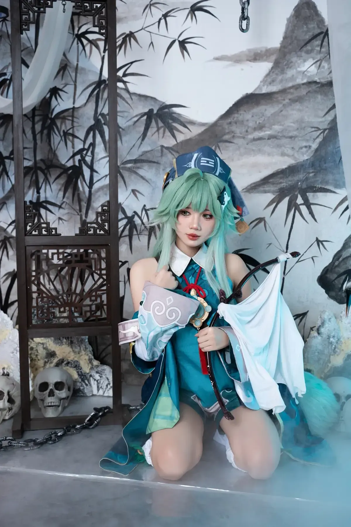 PoppaChan角色作品风格整理 PoppaChan浅绿色长发蓝绿色服装东方幻想角色造型