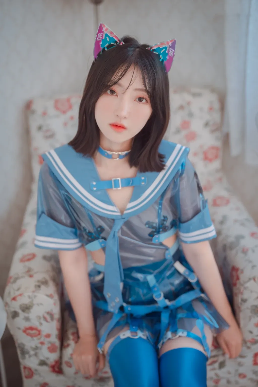 HaNari(하나리)角色扮演风格作品参考 蓝色主题服装猫耳元素角色造型