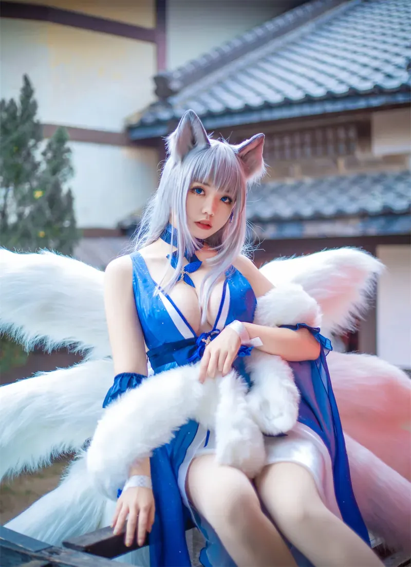 角色扮演专题 啊日日ariri兽耳角色蓝白服装幻想Cosplay