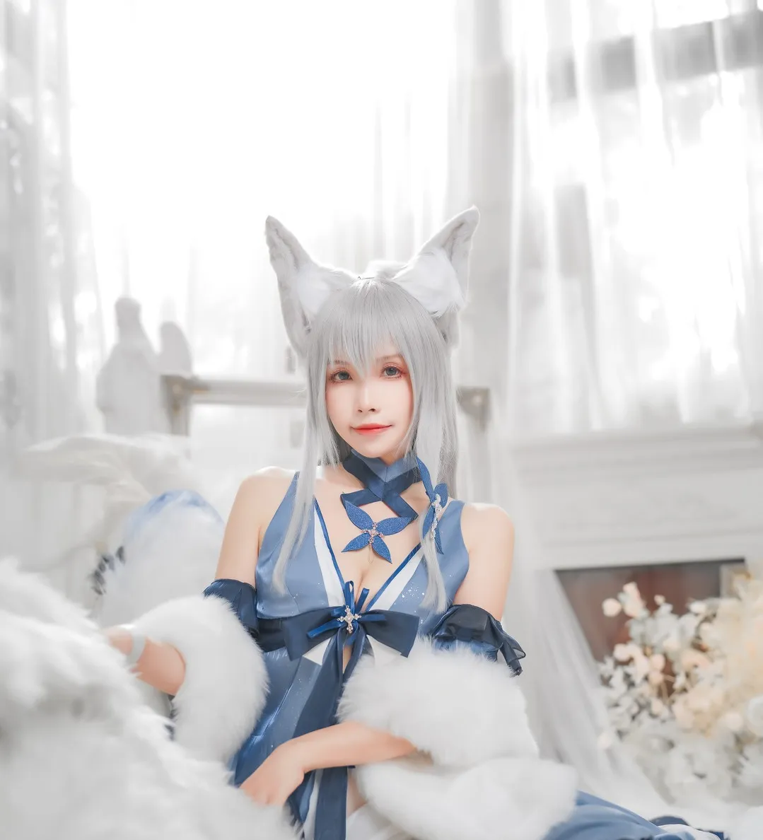 Neko薇薇角色扮演风格作品参考 蓝白配色兽耳角色服装写真