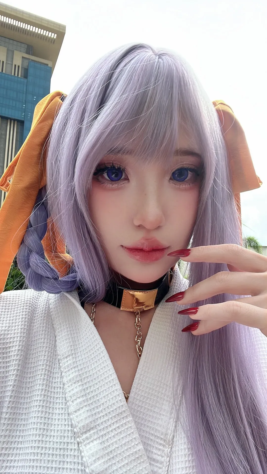 puypuychan COS角色风格作品整理 puypuychan浅紫长发白色服装COS自拍造型