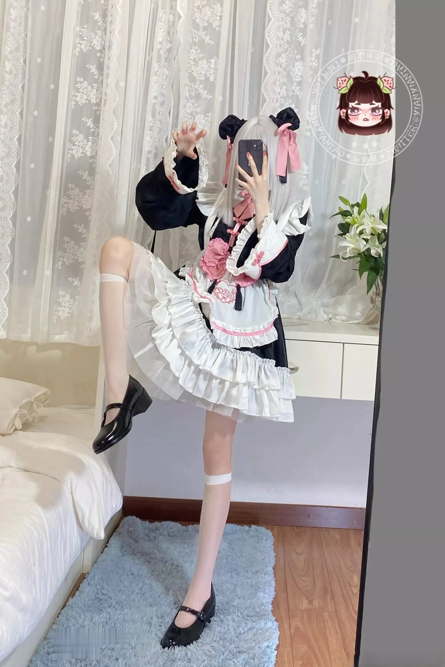 仙仙桃 cosplay 角色写真作品整理 黑白粉色女仆服装角色造型照片