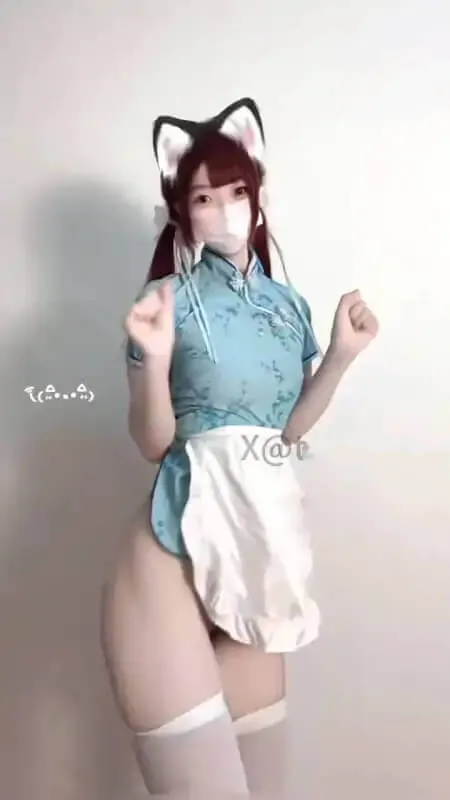 土豆喵角色写真风格作品整理 浅蓝色传统风格服装搭配猫耳配件的角色照片
