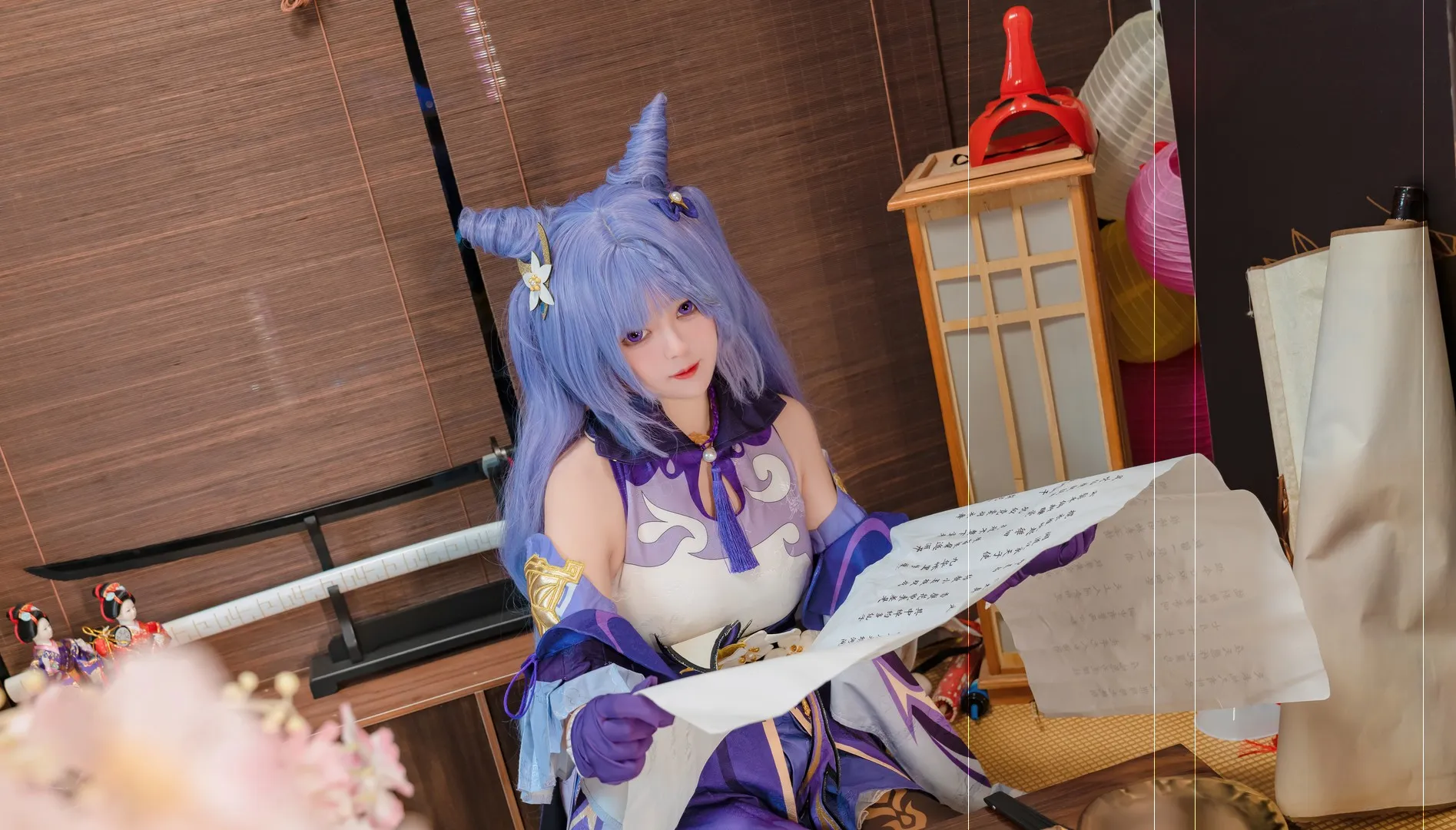木之本澜cosplay角色写真风格作品参考 蓝紫色假发游戏角色Cos造型